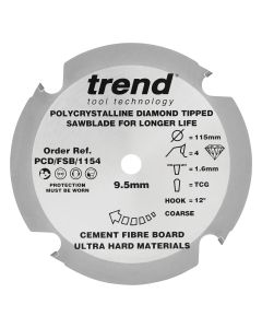 PCD/FSB/1154 - Trend PCD Fibre Cement Circular Saw Blade 115mm x 9.5mm x 4T
