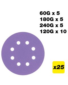 AB/125/M25 - 125mm 60G/120G/180G/240G Random Orbital Sanding Disc, 25 Pack