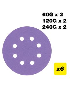 AB/125/M6 - 125mm 60G/120G/240G Random Orbital Sanding Disc, 6 Pack