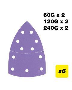 AB/DET/M6 - 100 x 150mm 11-Hole 60G/120G/240G Detail Sanding Pad, 6 Pack