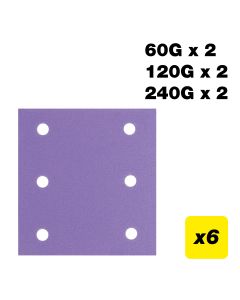 AB/QTR1/M6 - 115 x 107mm 6-Hole 60G/120G/240G Quarter Sheet Sanding Pad, 6 Pack