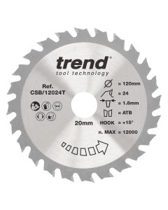 CSB/12024T - Trend Wood Cordless Circular Saw Blade 120mm x 20mm x 24T