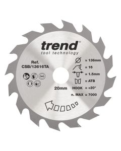 CSB/13616TA - Trend Wood Cordless Circular Saw Blade 136mm x 20mm x 16T