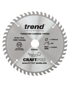 CSB/16048A - Trend Craft Pro 160mm diameter 20mm bore 48 tooth fine finish cut saw blade for hand held circular saws