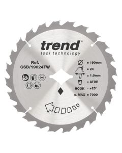 CSB/19024TW - Trend Wood Cordless ATBR Circular Saw Blade 190mm x Diamond Bore x 24T