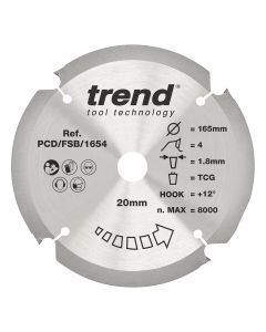 PCD/FSB/1654 - Trend PCD Fibre Cement Circular Saw Blade 165mm x 20mm x 4T