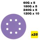 AB/125/M25 - 125mm 60G/120G/180G/240G Random Orbital Sanding Disc, 25 Pack